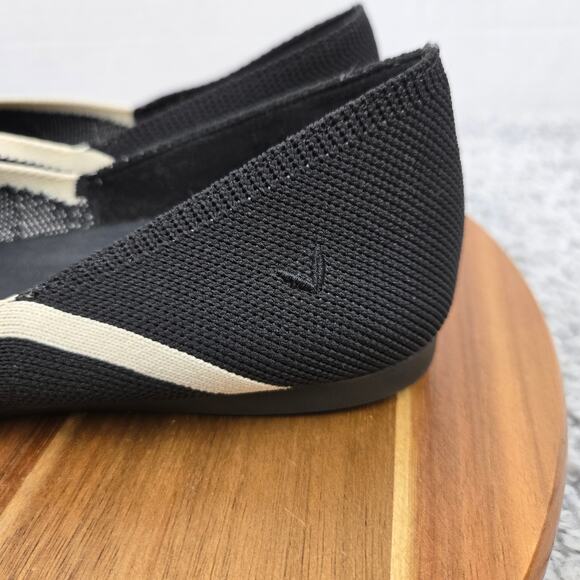 Vivaia Women 37.5 Vienna Black White Pointed Toe V Cut Casual Daily Ballet Flats - Picture 2 of 15